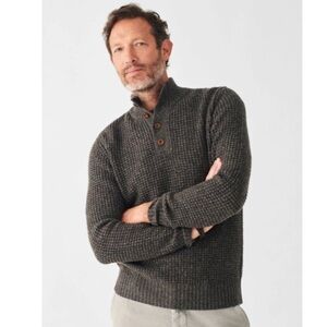 Faherty Wool Cashmere Henley Sweater Waffle Knit Charcoal Gray Men’s Size L